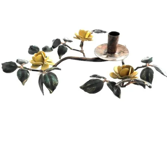 Bovano Enamel on Copper Candle Holder Yellow Flowers